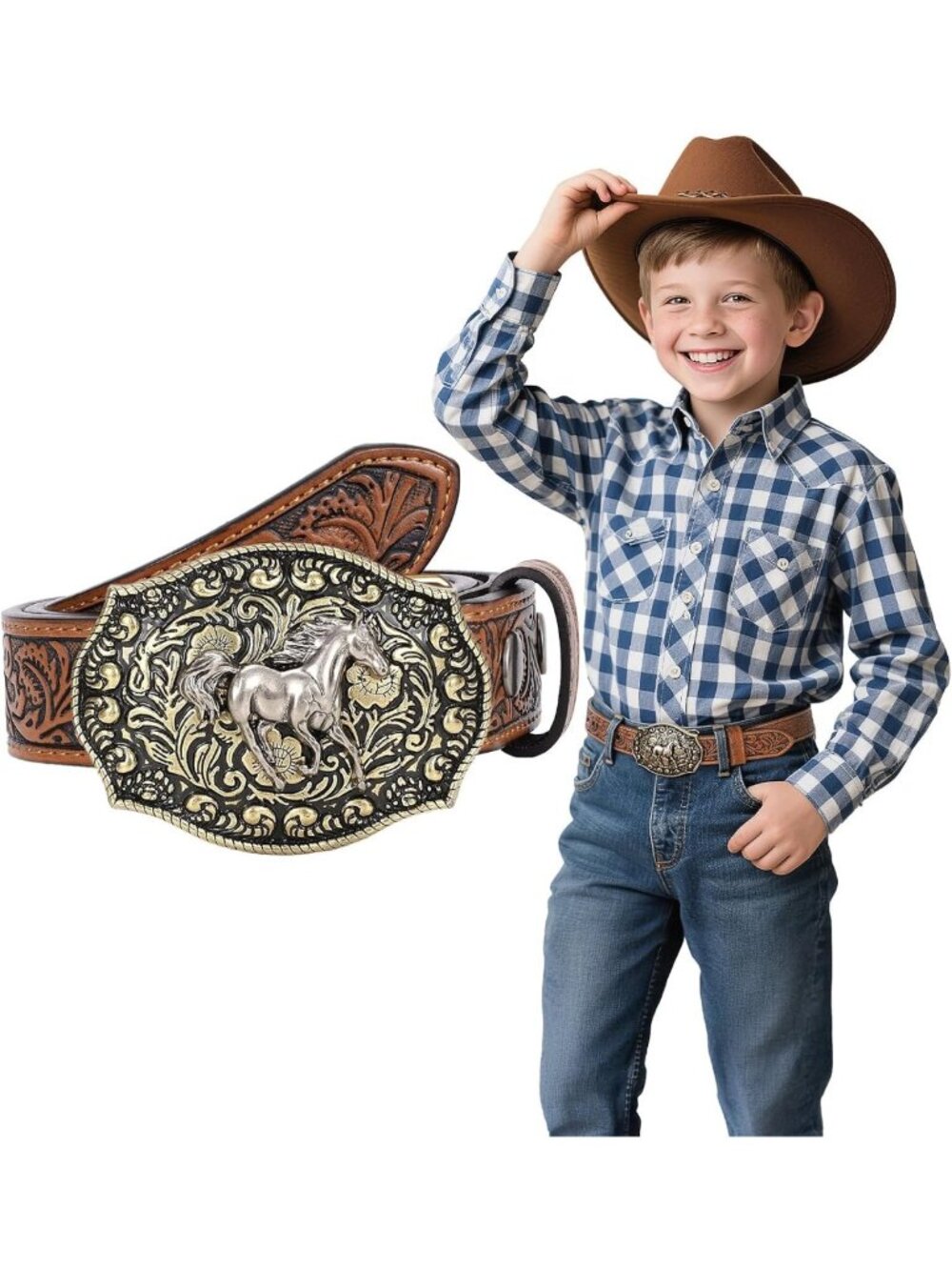 Stylish Western Leather Belt for Kids - Boys & Girls Cowboy Toddler Accessory